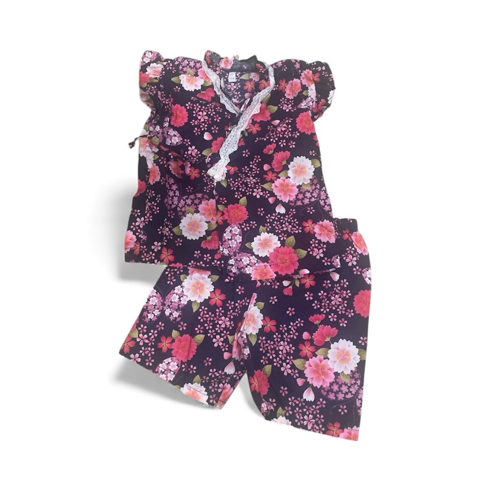 GIRL'S KIDS JINBEI YUKATA ROBE KIMONO size 110/4 to 6 / floral / 100% coton